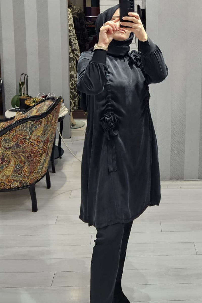 Misswhence Rose Detailed Cupra Silk Tunic 34026