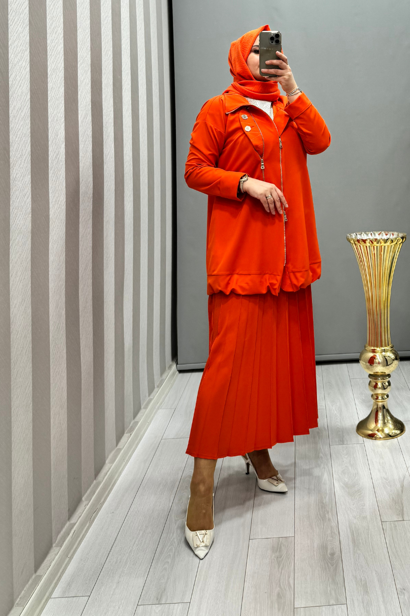 Misswhence Pliseli Etek Oranj 35913