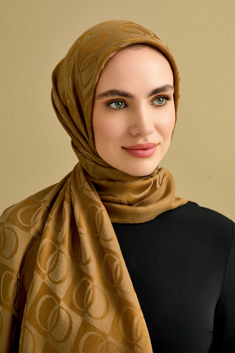 İmannoor Dama Desen Haki Naia Pamuk Şal 70x200