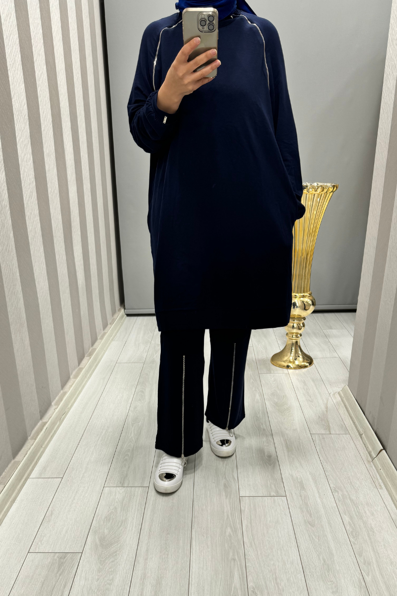 Invee Zippered Tracksuit Navy Blue 6956