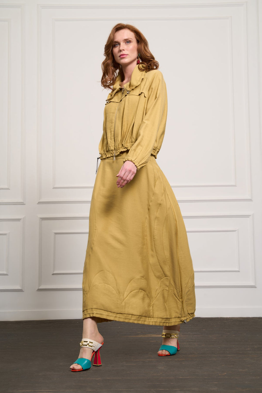 Misswhence Tencel Ceket Etek Takım 37200 - Sarı - Görsel 1 