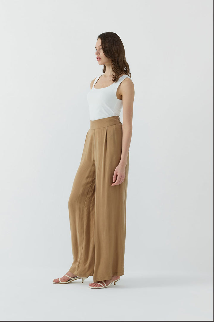 Clande İpek Cupro Palazzo Pantolon 2601-1001 - Camel - Görsel 2