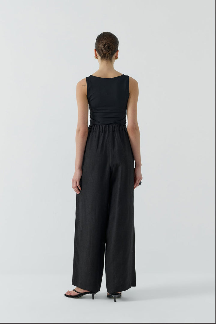 Clande Bol Paça Keten Pantolon 2601-1021 - Siyah - Görsel 4