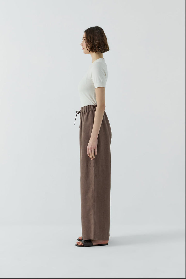 Clande Bol Paça Keten Pantolon 2601-1021 - Kahve - Görsel 3
