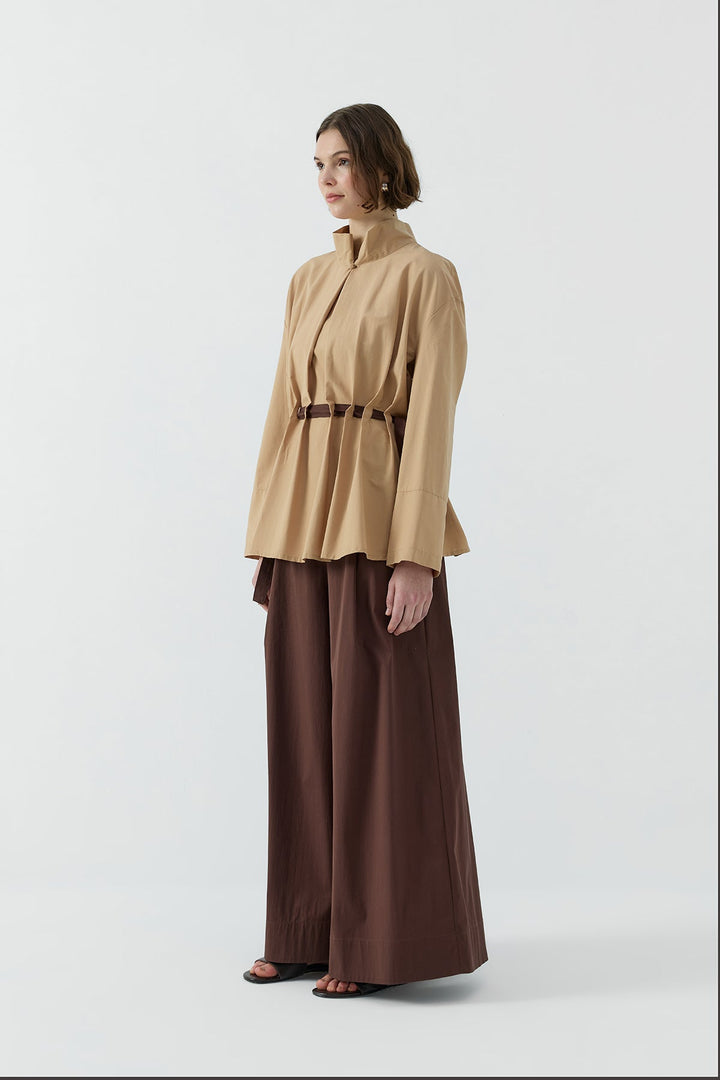 Clande Hakim Yaka Kemer Geçişli Bluz 2601-3019 - Camel - Görsel 2