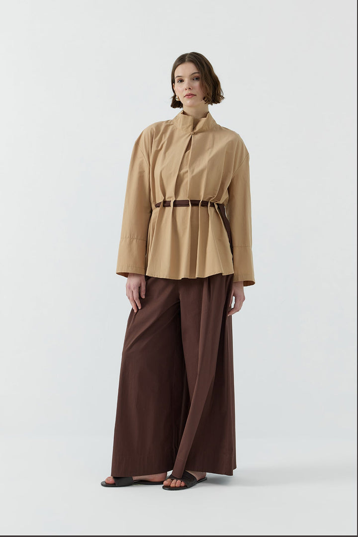 Clande Hakim Yaka Kemer Geçişli Bluz 2601-3019 - Camel - Görsel 3