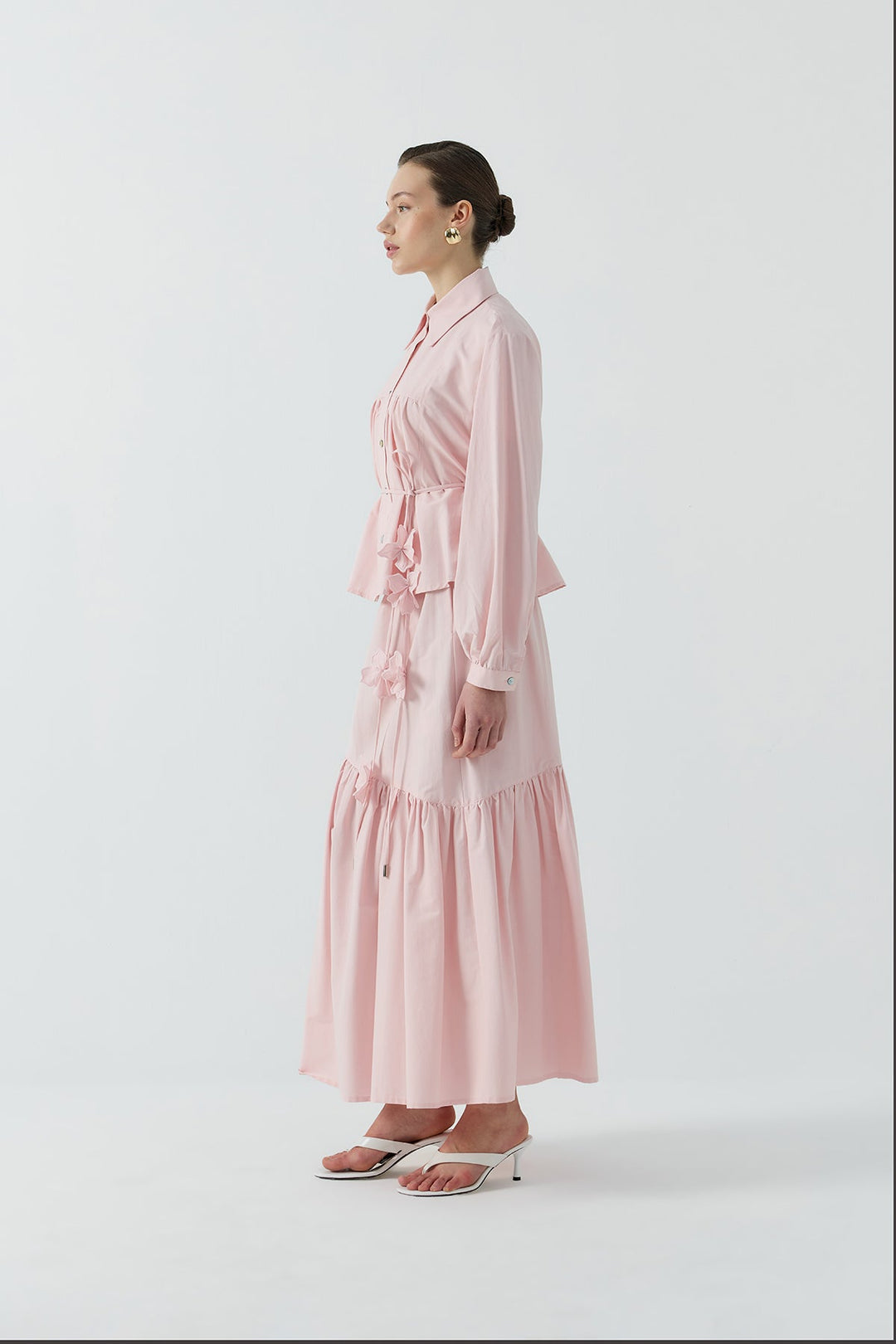Clande Çiçek Kuşaklı Kısa Gömlek 2601-3032 - Pembe - Görsel 2