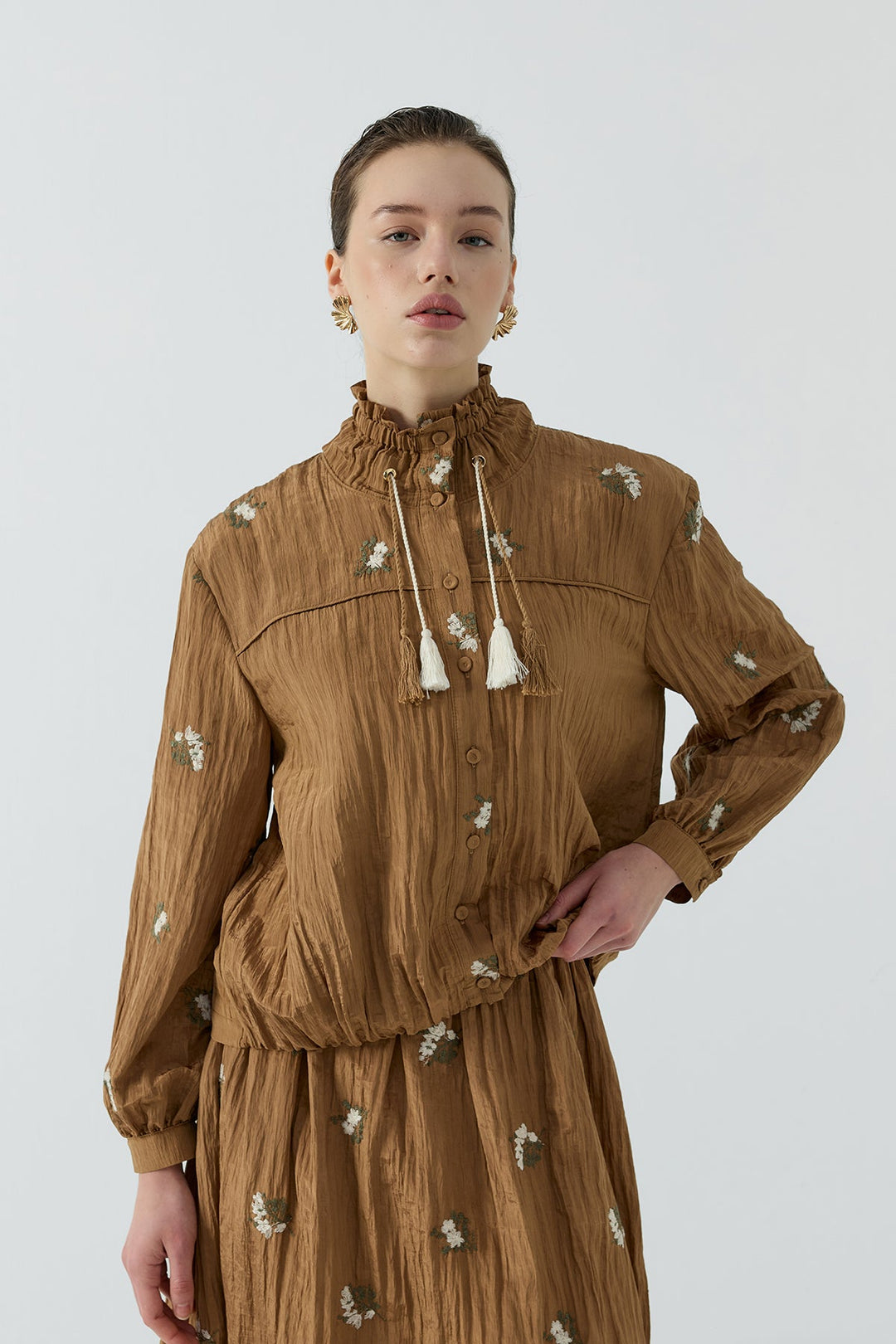 Clande Karamel Nakışlı Gömlek 2601-3048 - Taba - Görsel 5