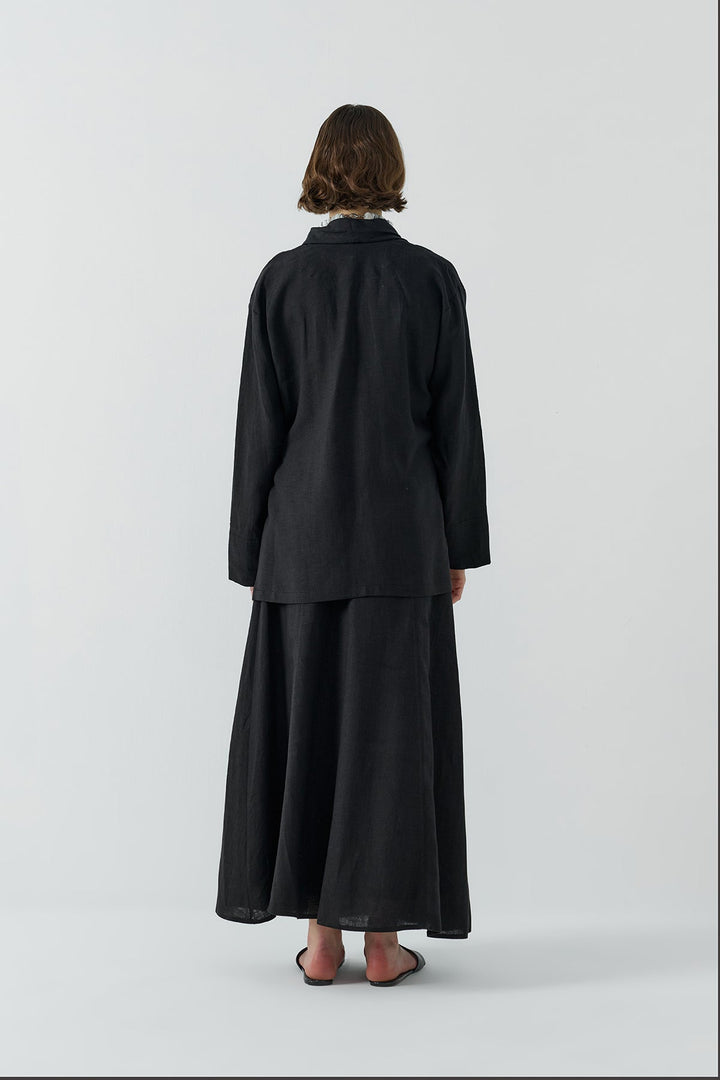 Clande Yan Bağlamalı Keten Kimono 2601-4006 - Siyah - Görsel 8