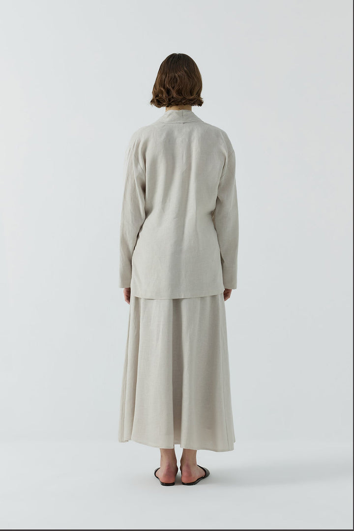 Clande Yan Bağlamalı Keten Kimono 2601-4006 - Bej - Görsel 8