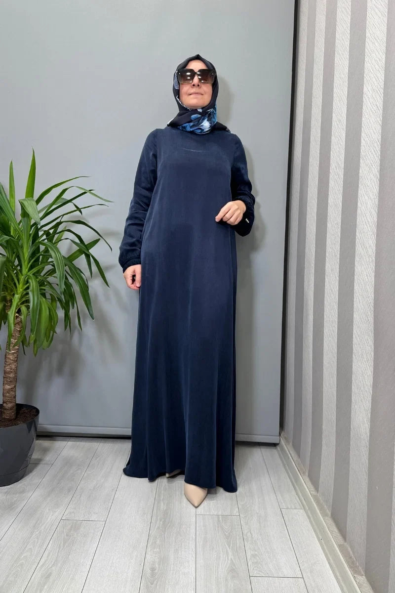Miss Dalida Cupro İpek Elbise Siyah T26K- 4015 - Lacivert - Görsel 1 