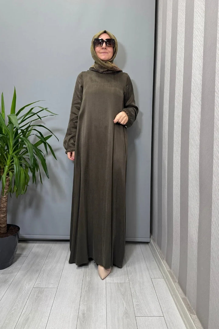 Miss Dalida Cupro İpek Elbise Siyah T26K- 4015 - Haki - Görsel 1 