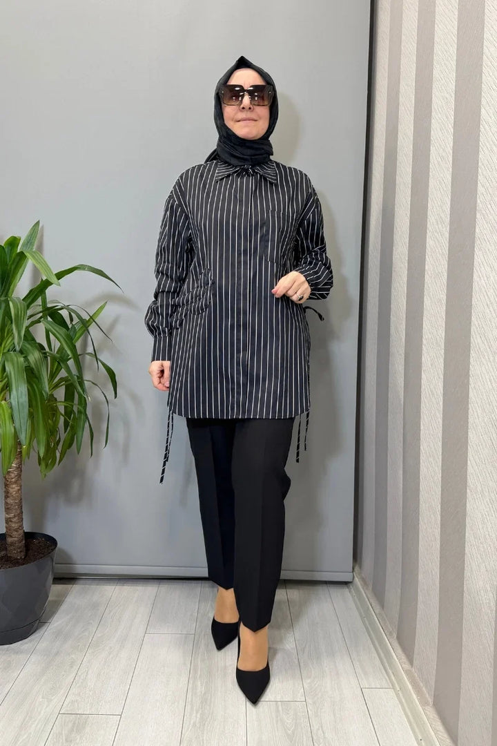 Ghisa Tunik Beyaz 3611T 4197 - Siyah-Beyaz Çizgili - Görsel 1 