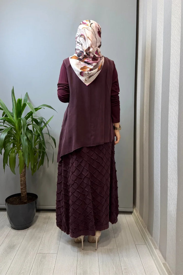 Misswhence Kafes Nervür Detaylı İpek Takım 39002 - Bordo - Görsel 3 