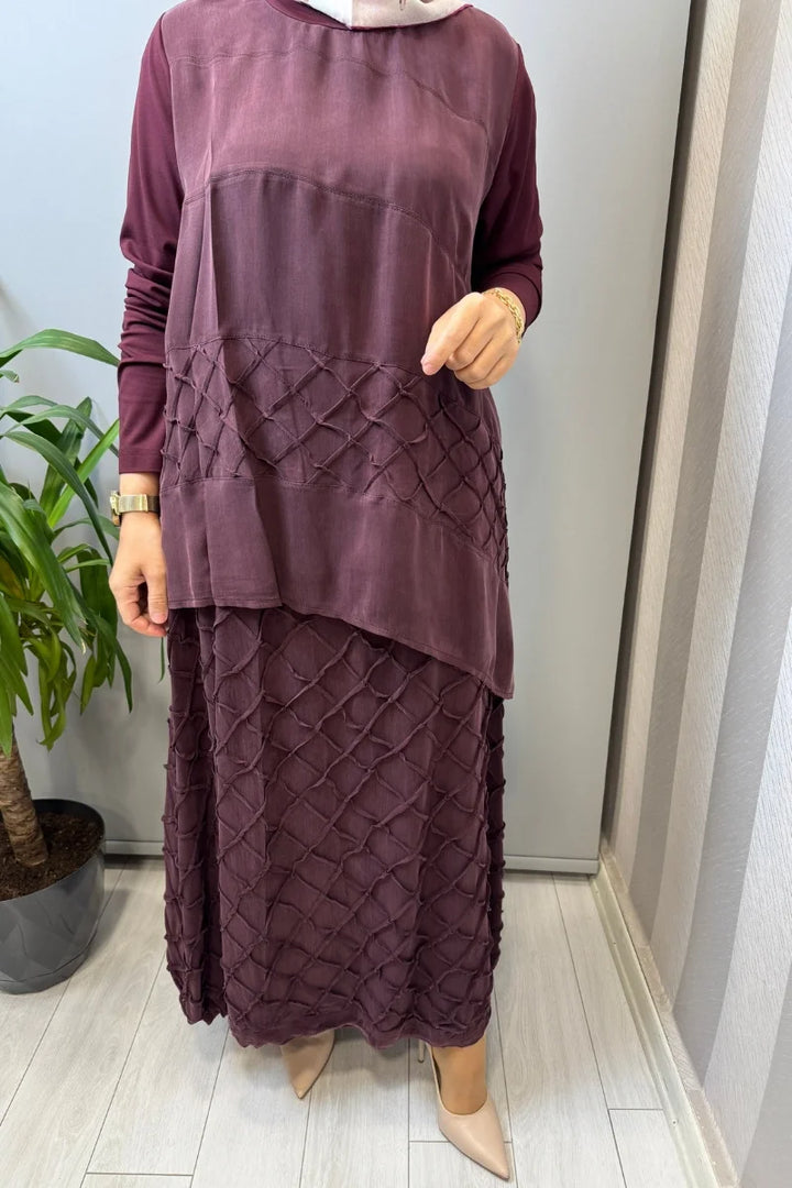 Misswhence Kafes Nervür Detaylı İpek Takım 39002 - Bordo - Görsel 4 