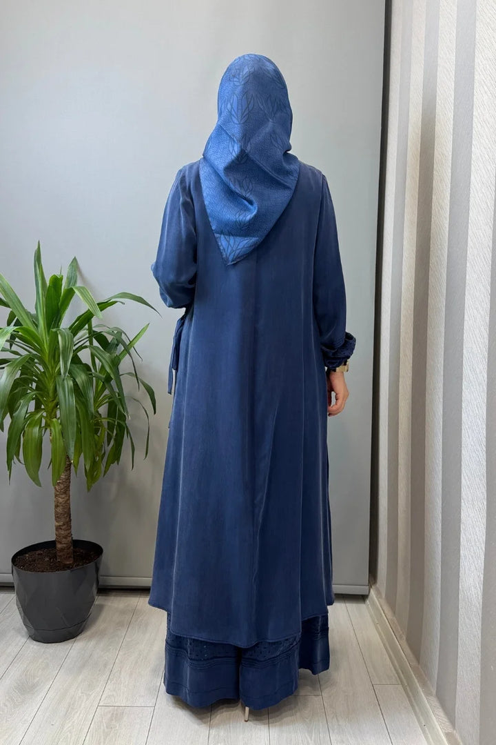 Misswhence Lazer Kesim Detaylı İpek Takım 39003 - İndigo - Görsel 4 