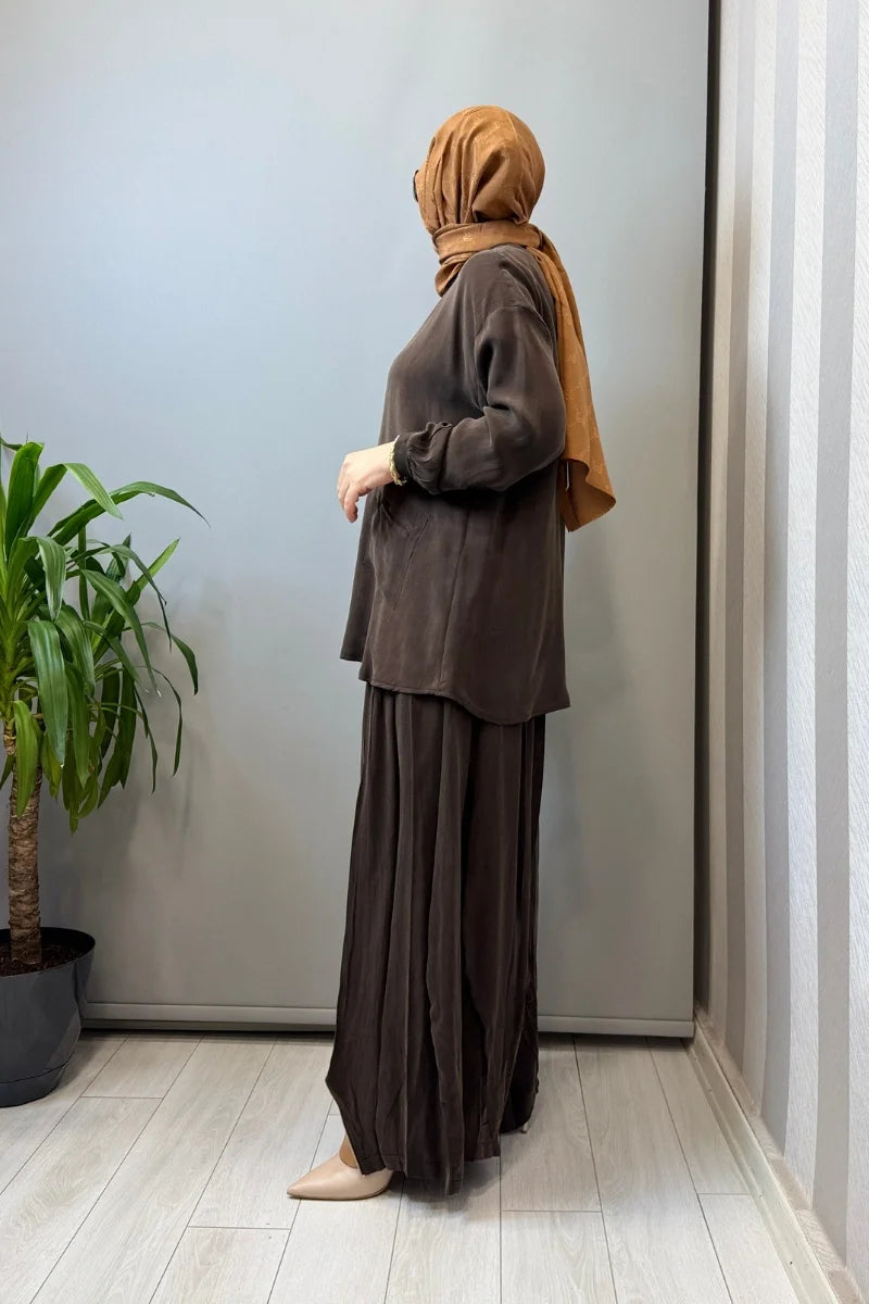 Misswhence Fermuar Detaylı Şalvarlı Takım 39004 - Kahve - Görsel 2 #renk_kahve