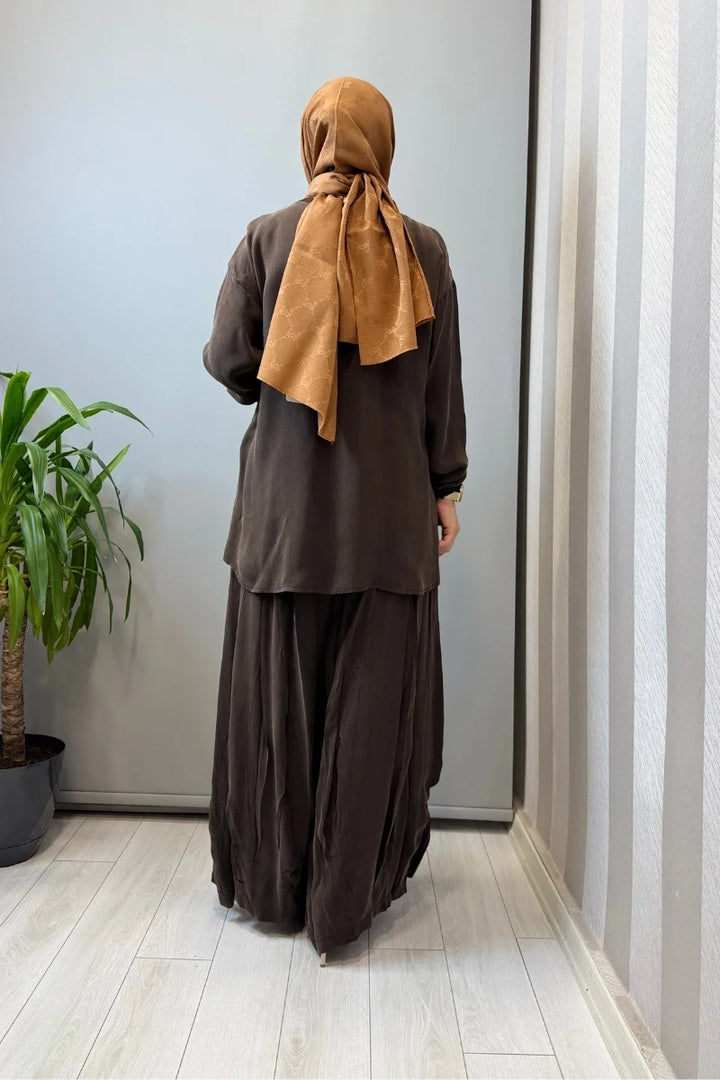 Misswhence Fermuar Detaylı Şalvarlı Takım 39004 - Kahve - Görsel 4 