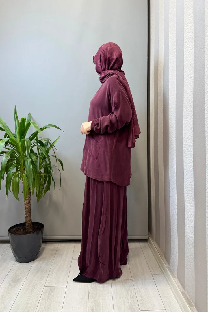 Misswhence Fermuar Detaylı Şalvarlı Takım 39004 - Bordo - Görsel 2 