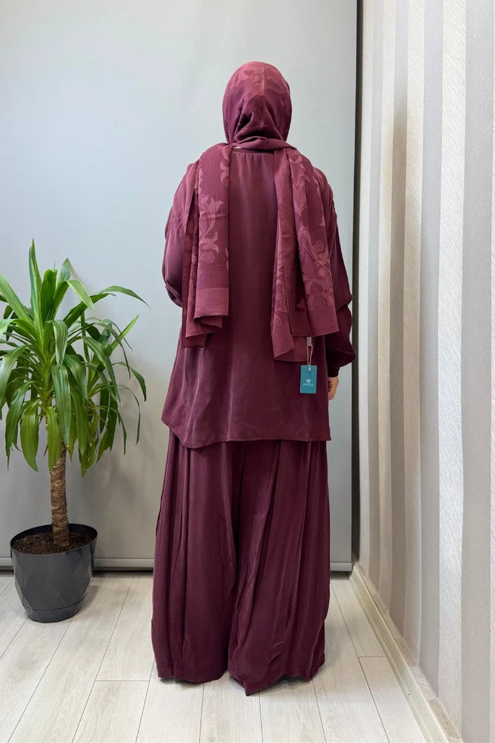 Misswhence Fermuar Detaylı Şalvarlı Takım 39004 - Bordo - Görsel 3 
