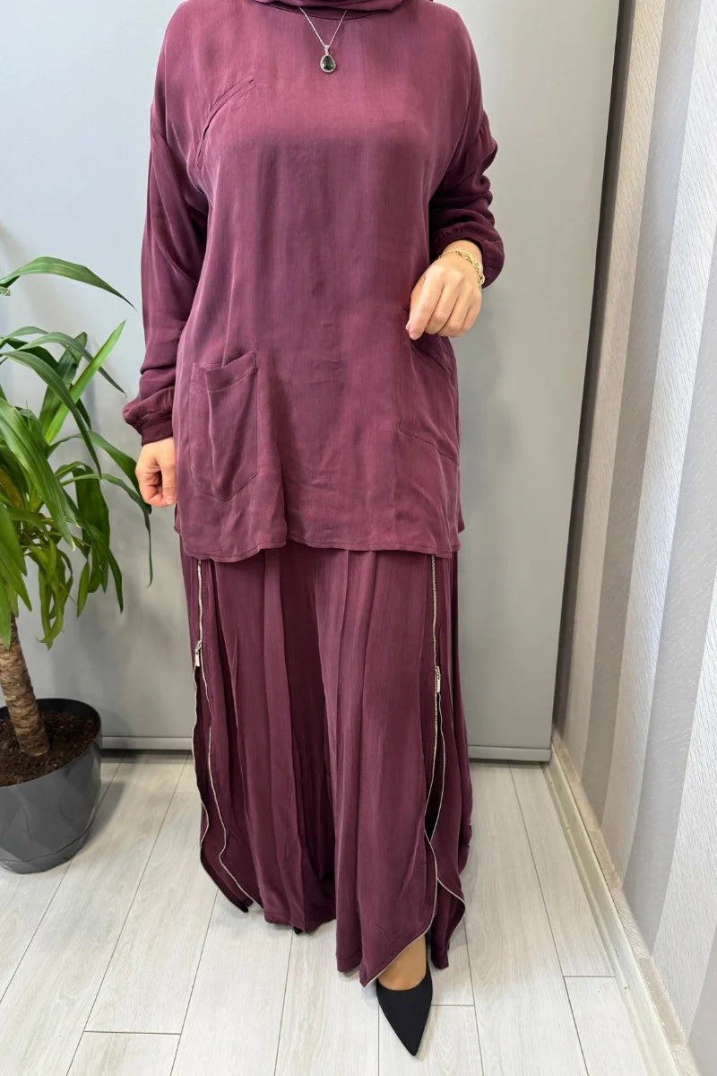 Misswhence Fermuar Detaylı Şalvarlı Takım 39004 - Bordo - Görsel 4 