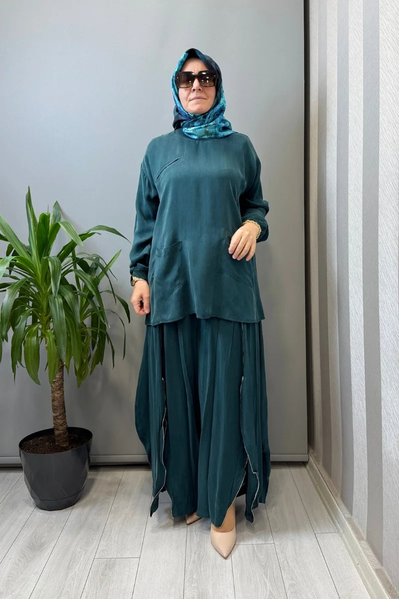 Misswhence Fermuar Detaylı Şalvarlı Takım 39004 - Yeşil - Görsel 1 