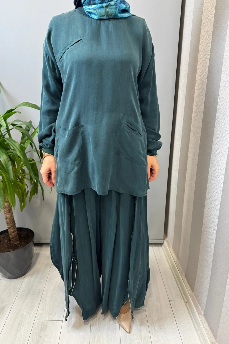 Misswhence Fermuar Detaylı Şalvarlı Takım 39004 - Yeşil - Görsel 5 