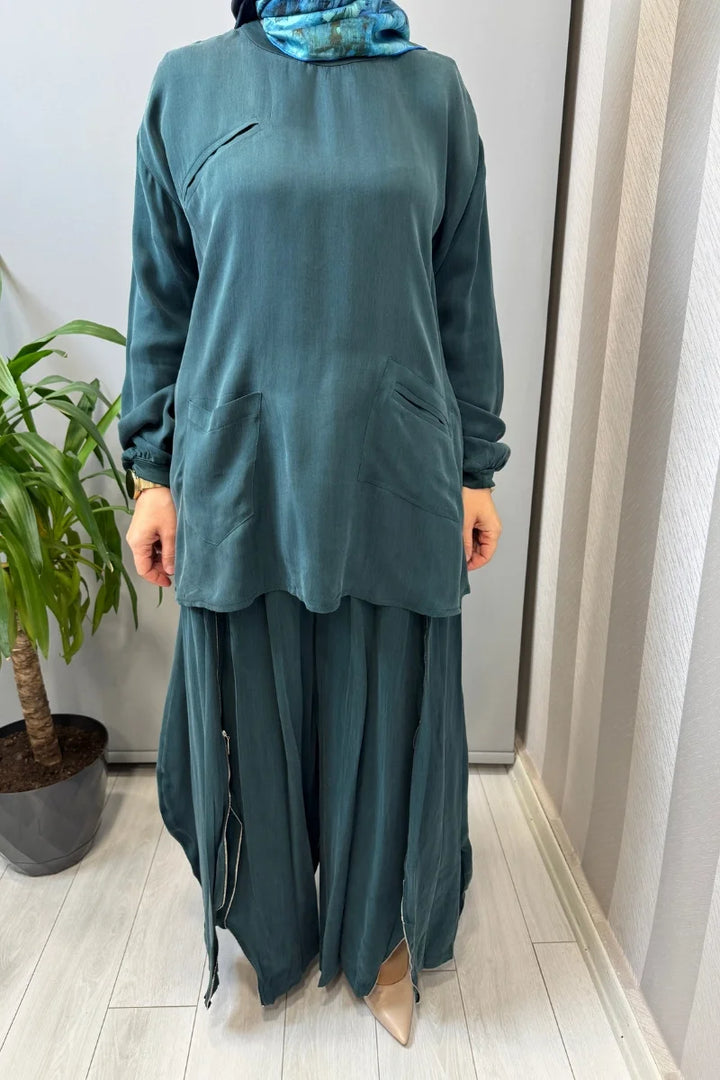 Misswhence Fermuar Detaylı Şalvarlı Takım 39004 - Yeşil - Görsel 5 