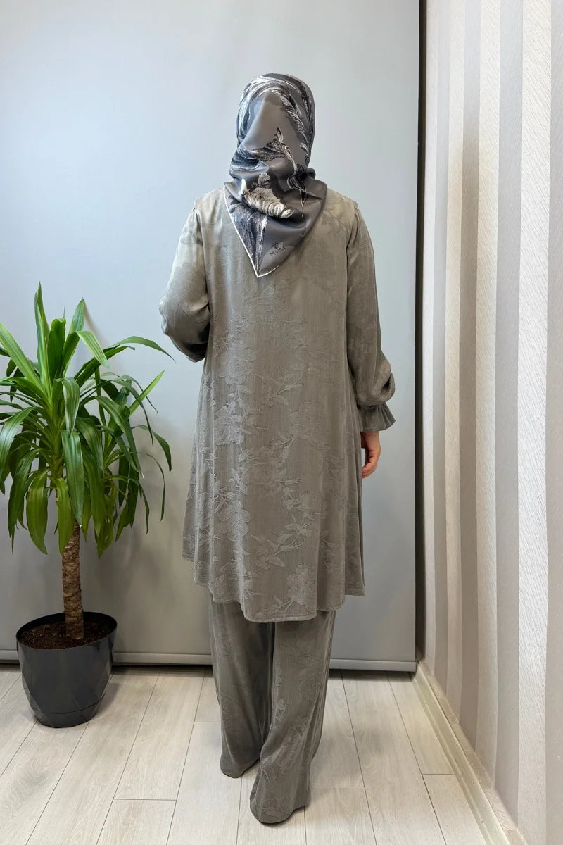 Misswhence Çıtçıtlı İpek Gömlek Takım 39019 - Gri - Görsel 3 