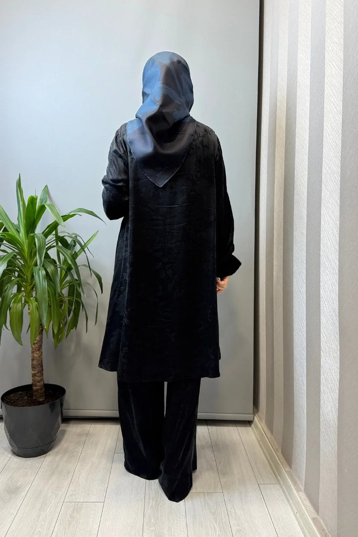 Misswhence Çıtçıtlı İpek Gömlek Takım 39019 - Siyah - Görsel 4 