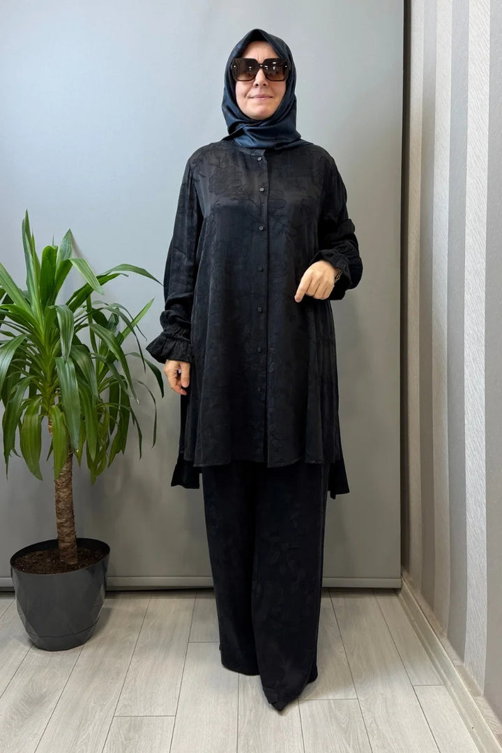 Misswhence Çıtçıtlı İpek Gömlek Takım 39019 - Siyah - Görsel 1 