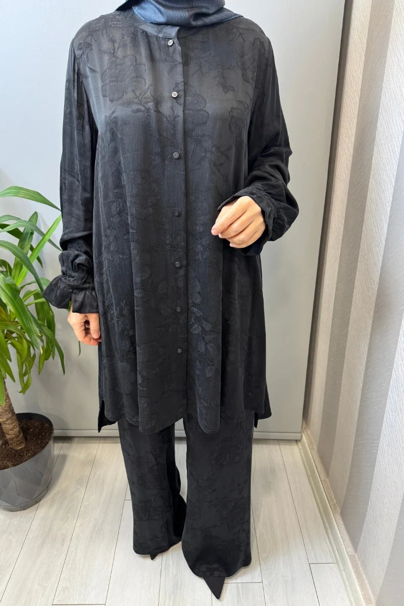 Misswhence Çıtçıtlı İpek Gömlek Takım 39019 - Siyah - Görsel 3 