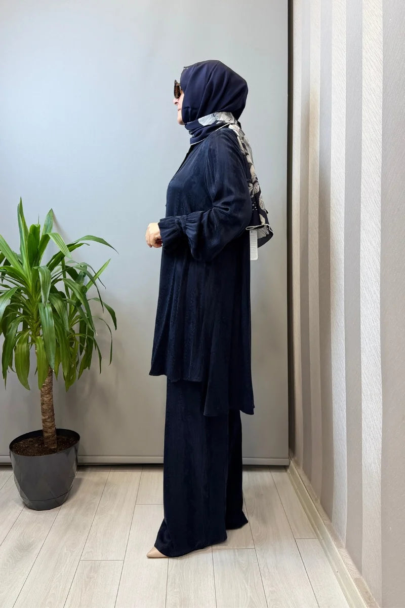 Misswhence Çıtçıtlı İpek Gömlek Takım 39019 - Lacivert - Görsel 2 