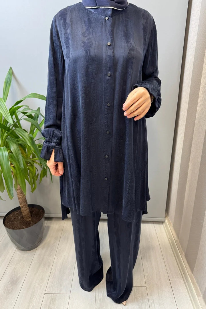 Misswhence Çıtçıtlı İpek Gömlek Takım 39019 - Lacivert - Görsel 4 