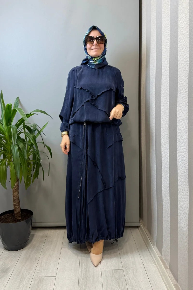 Misswhence Ters Dikiş Detaylı İpek Takım 39020 - Lacivert - Görsel 1 #renk_lacivert