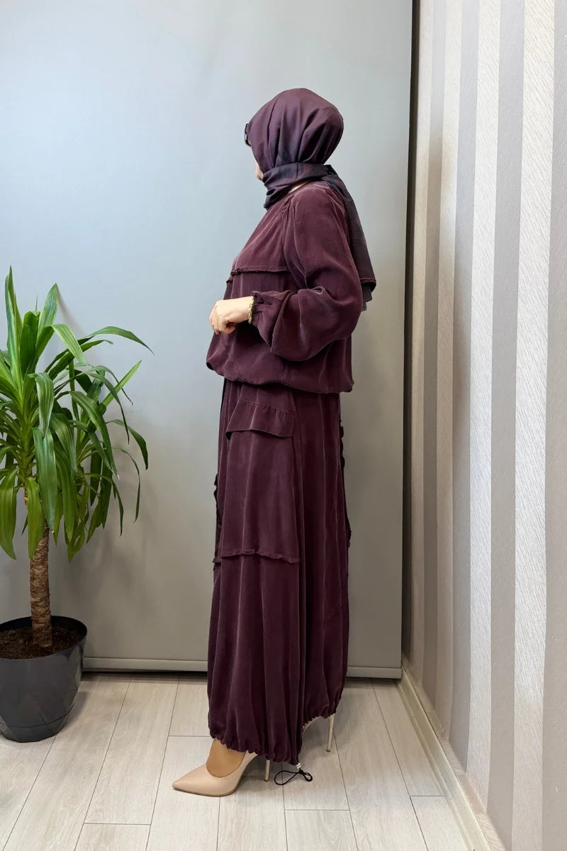 Misswhence Ters Dikiş Detaylı İpek Takım 39020 - Bordo - Görsel 2 