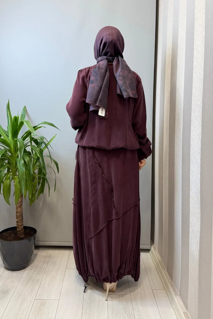 Misswhence Ters Dikiş Detaylı İpek Takım 39020 - Bordo - Görsel 3 