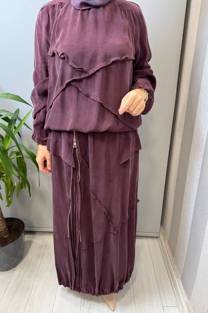 Misswhence Ters Dikiş Detaylı İpek Takım 39020 - Bordo - Görsel 4 