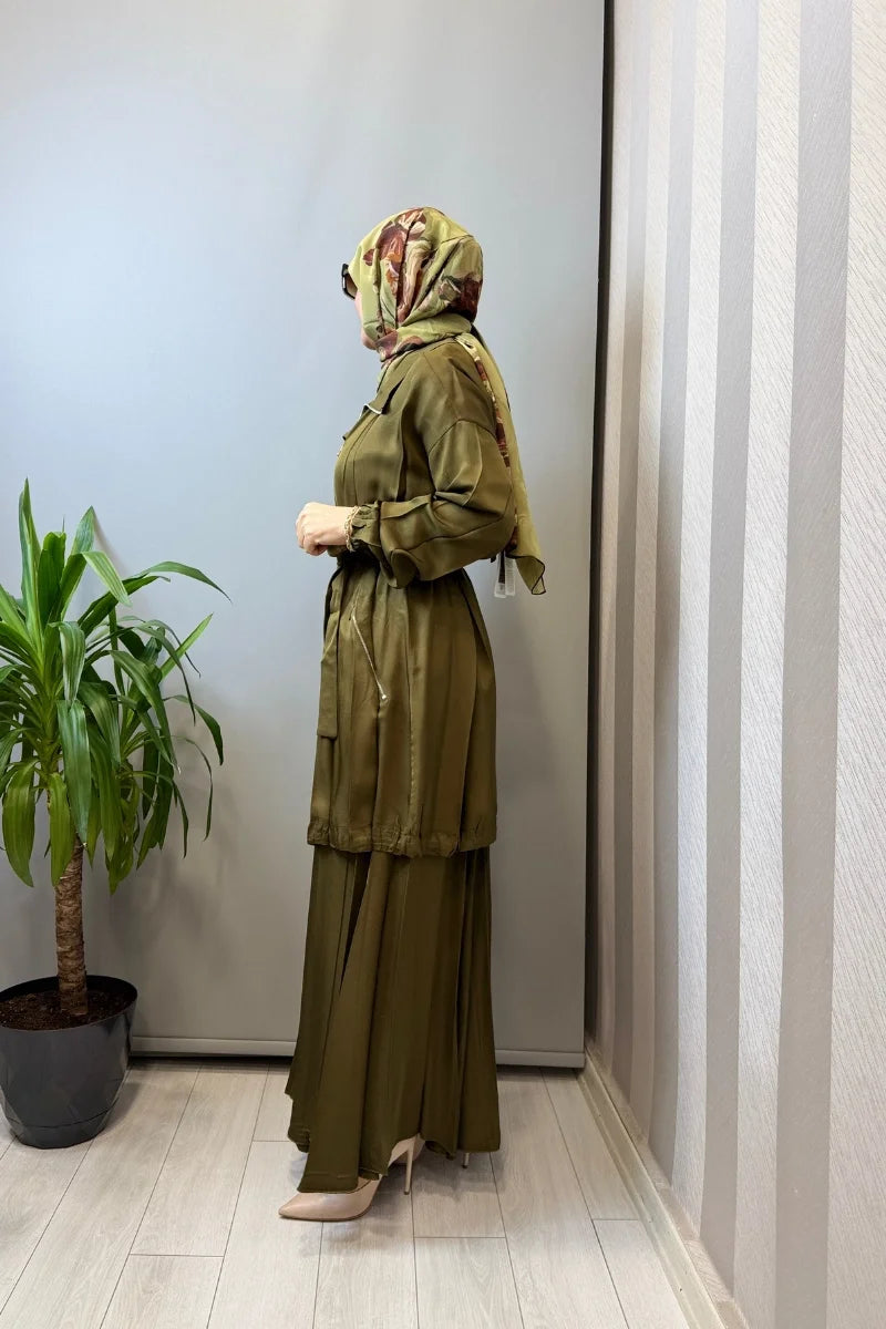 Misswhence Fermuar Detaylı Ceketli Etek Takım 39203 - Haki - Görsel 2 