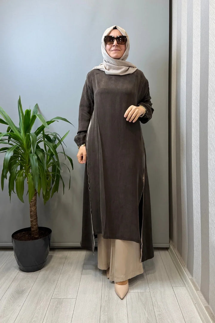 Misswhence İpek Tunik 39031 - Kahve - Görsel 1 