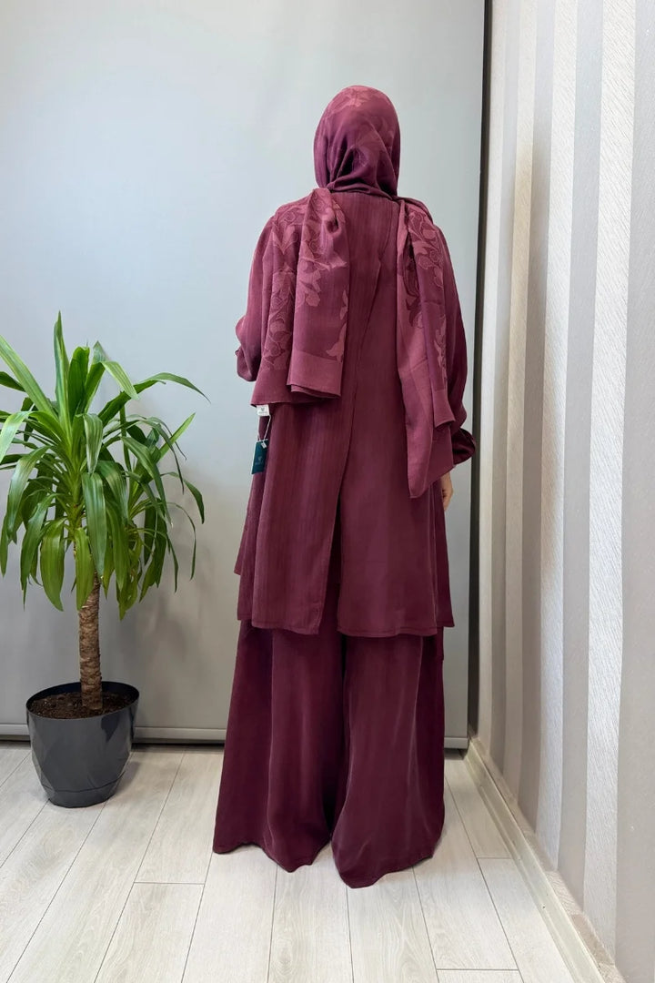 Misswhence Üçlü İpek Takım 39208 - Bordo - Görsel 4 