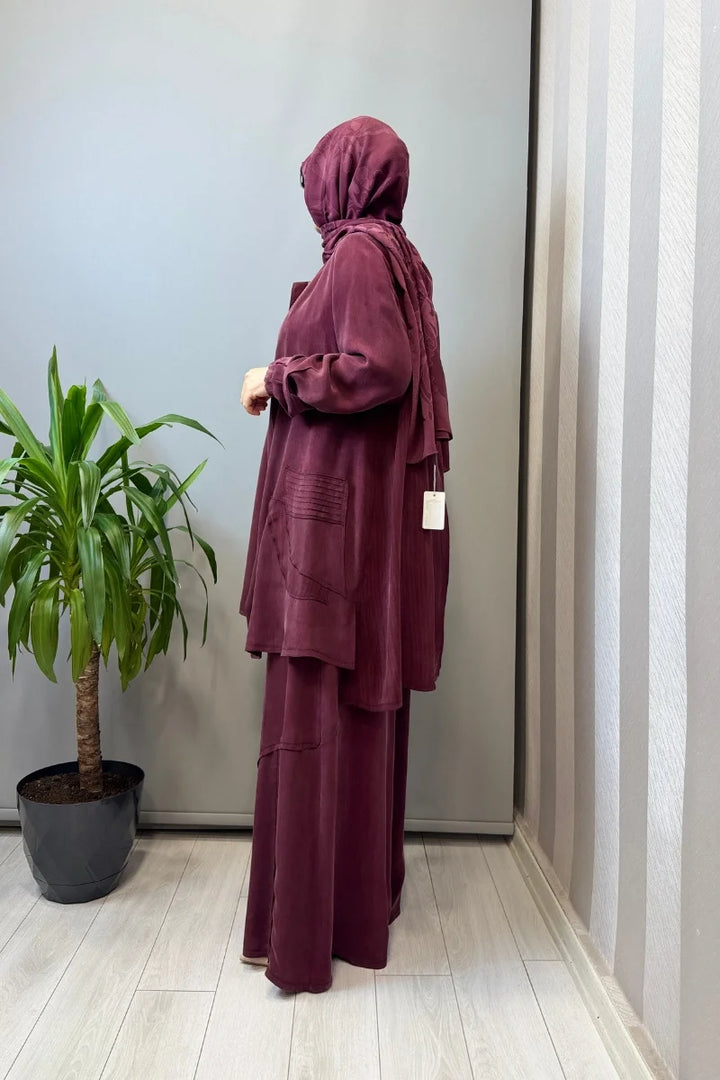 Misswhence Üçlü İpek Takım 39208 - Bordo - Görsel 2 