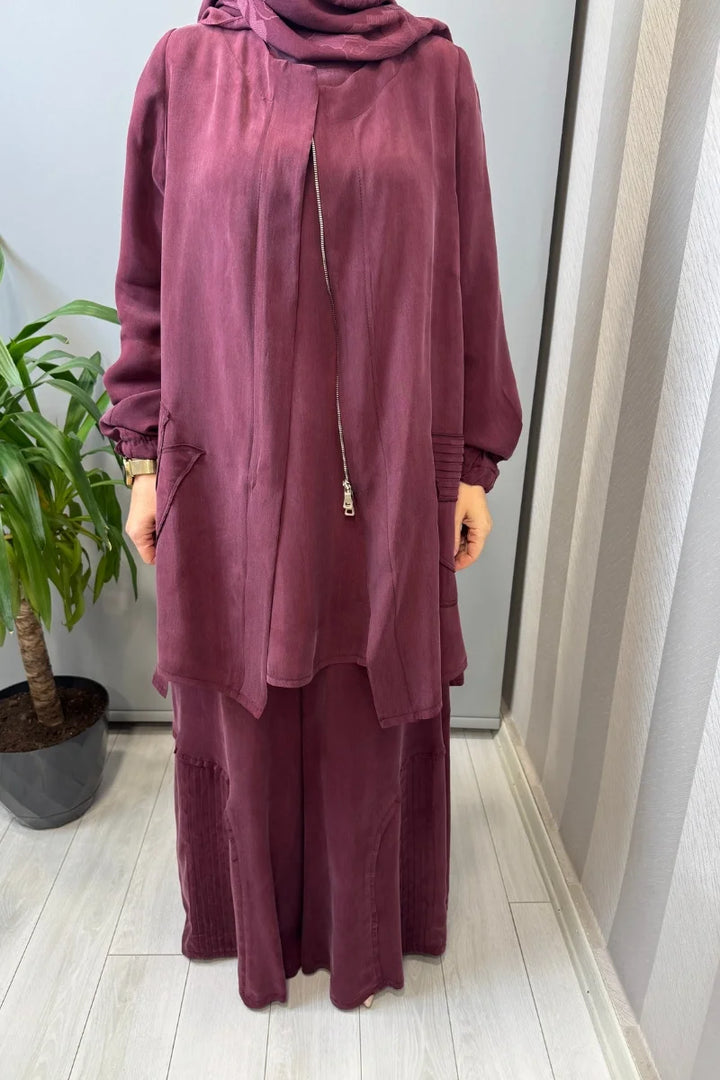 Misswhence Üçlü İpek Takım 39208 - Bordo - Görsel 3 