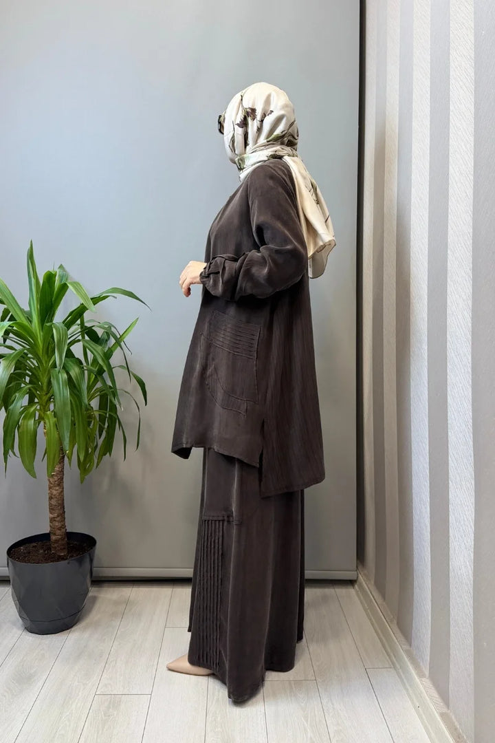 Misswhence Üçlü İpek Takım 39208 - Kahve - Görsel 2 