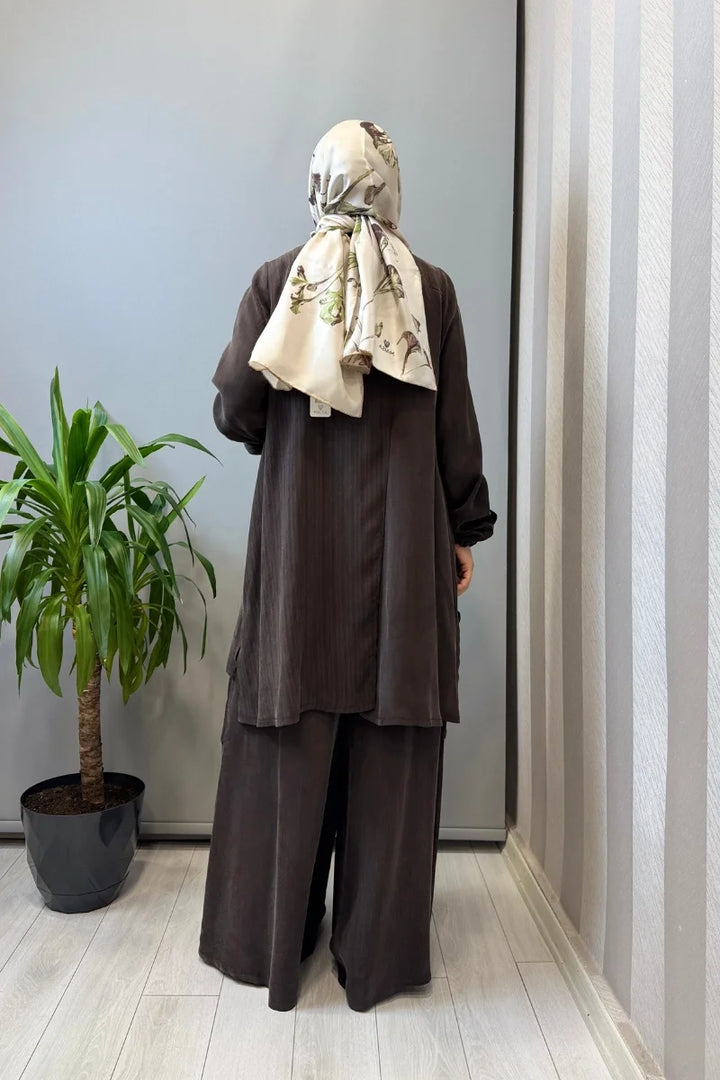 Misswhence Üçlü İpek Takım 39208 - Kahve - Görsel 3 