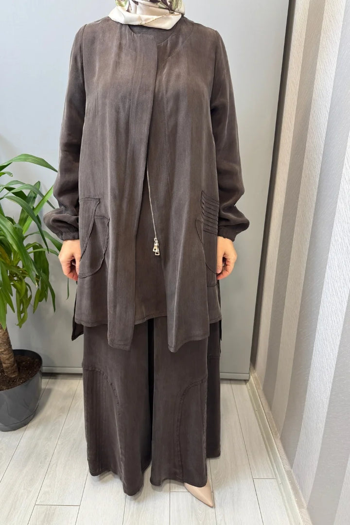 Misswhence Üçlü İpek Takım 39208 - Kahve - Görsel 4 