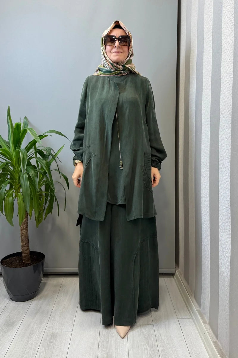 Misswhence Üçlü İpek Takım 39208 - Yeşil - Görsel 1 