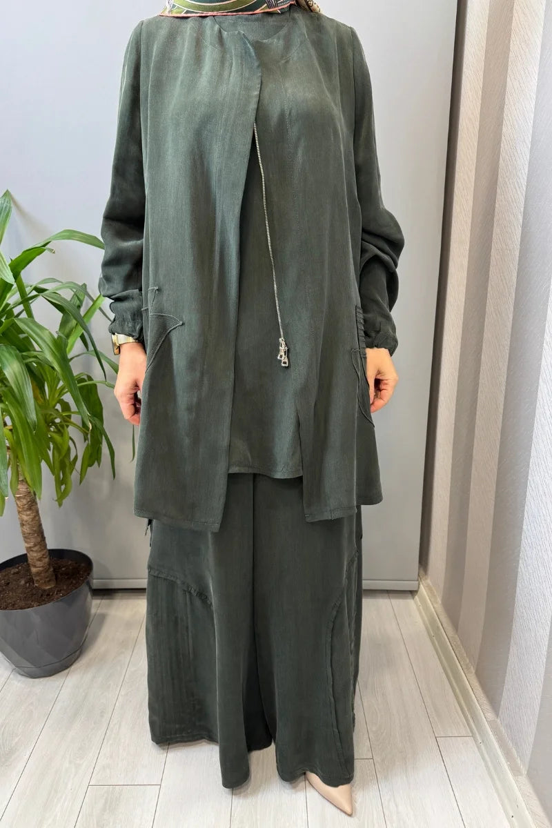 Misswhence Üçlü İpek Takım 39208 - Yeşil - Görsel 3 