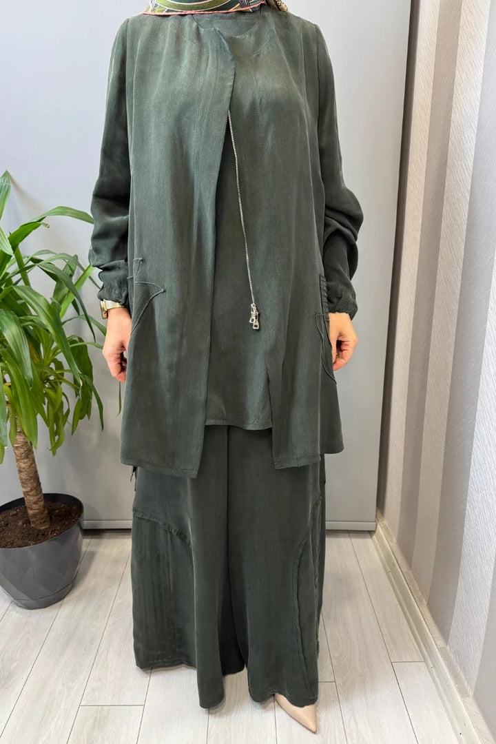 Misswhence Üçlü İpek Takım 39208 - Yeşil - Görsel 3 