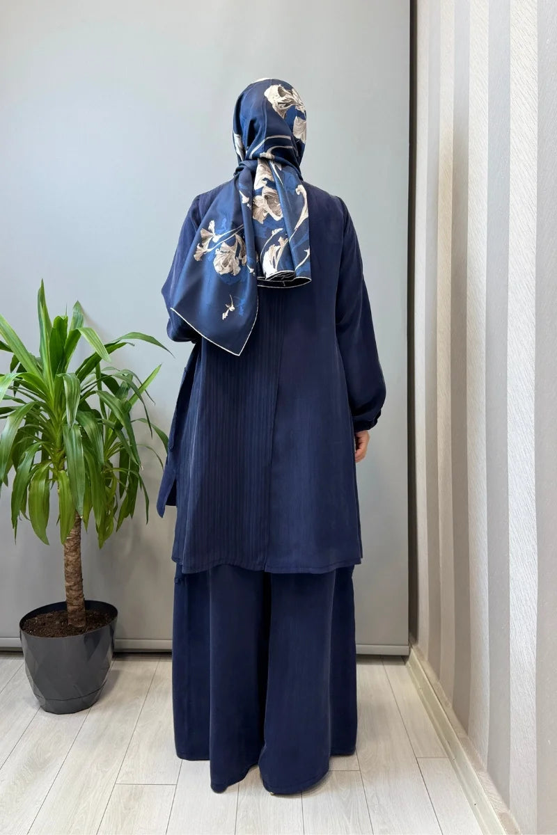 Misswhence Üçlü İpek Takım 39208 - Lacivert - Görsel 2 